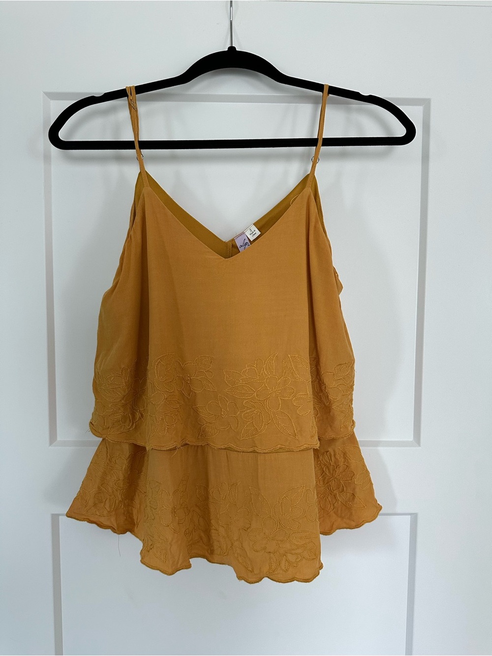 Alya Mustard Layered Floral-Embroidered Cami Top